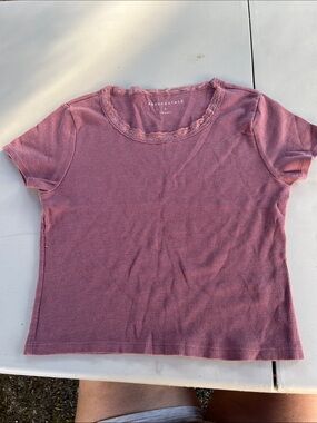 Aeropostale Mauve Pink Lace-Trim Short Sleeve Ribbed Top